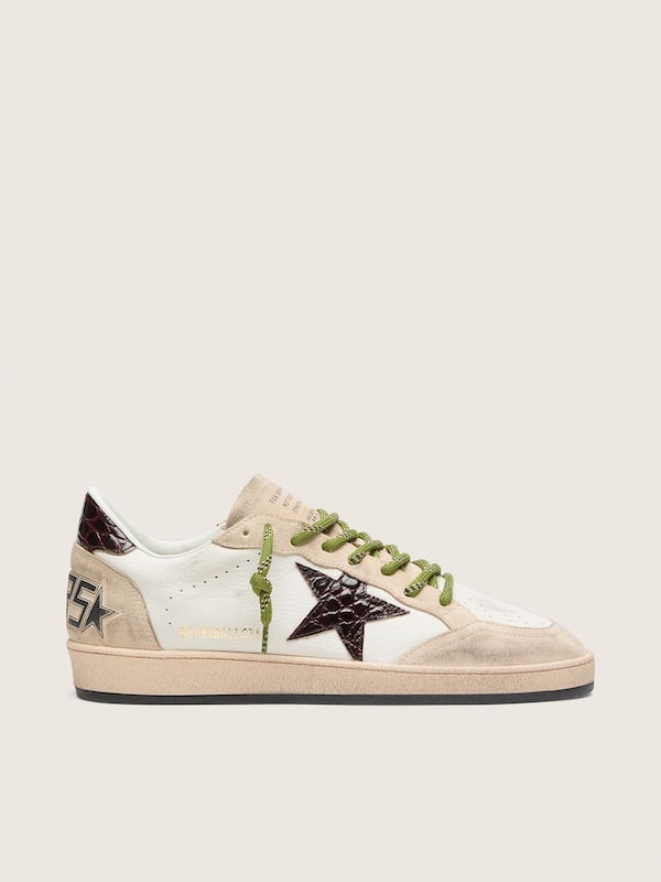 Golden Goose - Men's Ball Star in white leather with burgundy croc-effect star in 