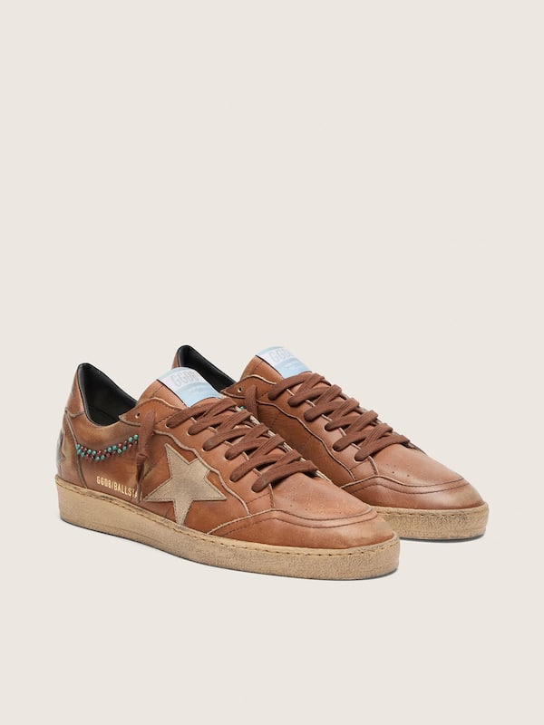 Men's Ball Star in brown leather with beige suede star and beads