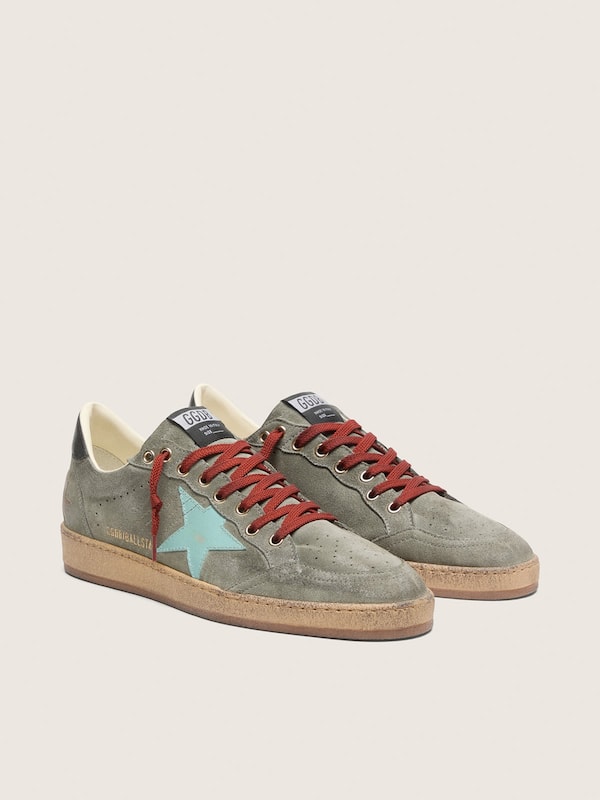 Men&rsquo;s Ball Star in green suede with aqua-green star