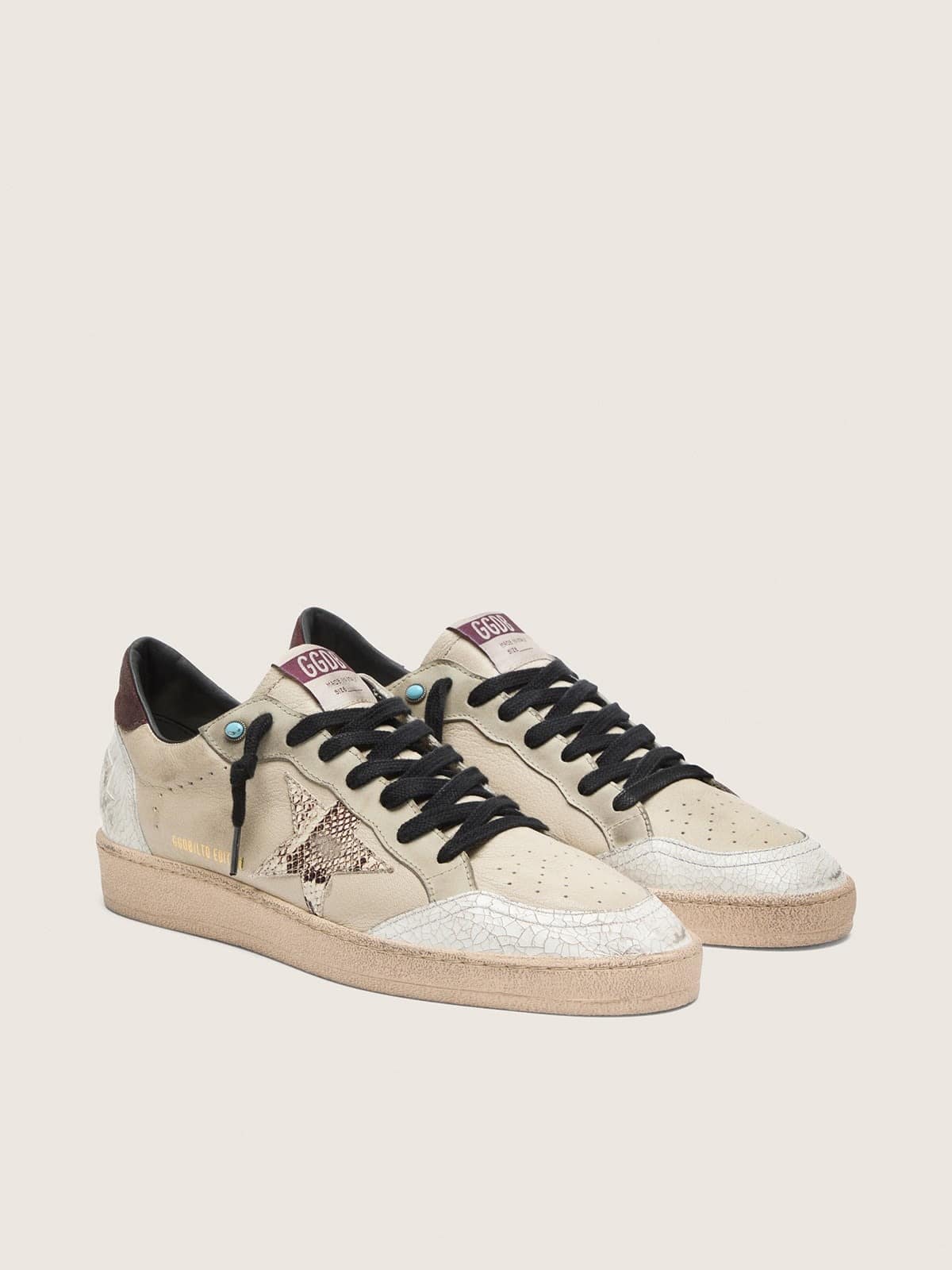 Golden Goose - Ball Star LTD homme en cuir cr&egrave;me avec &eacute;toile python in 