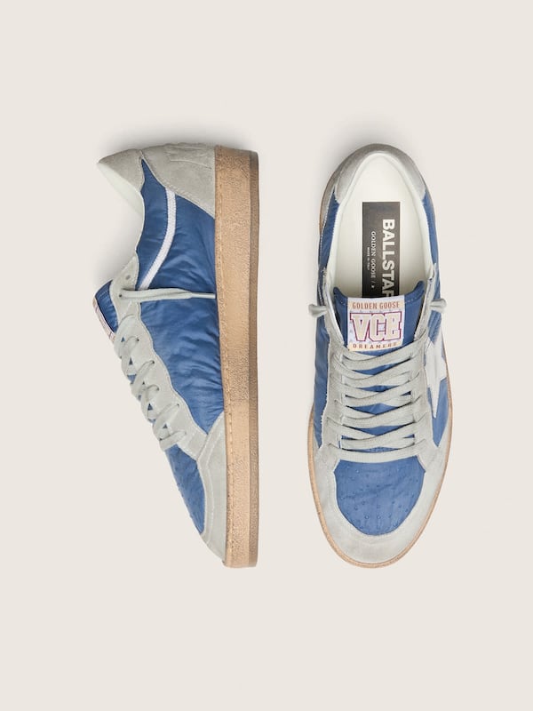 Ball Star uomo in nylon blu denim con inserti in suede grigio chiaro e stella in pelle laminata argento