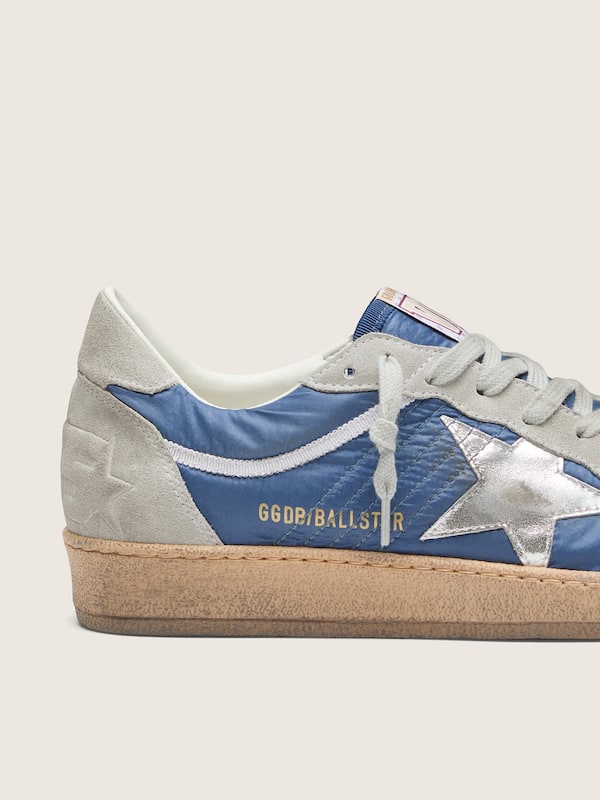 Golden Goose - Men&rsquo;s Ball Star in denim-blue nylon with light gray suede inserts and metallic silver leather star in 