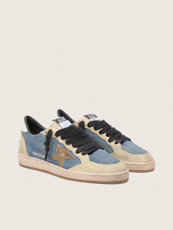 Ball Star LTD de hombre de ante azul vaquero y beige con estrella de piel laminada dorada