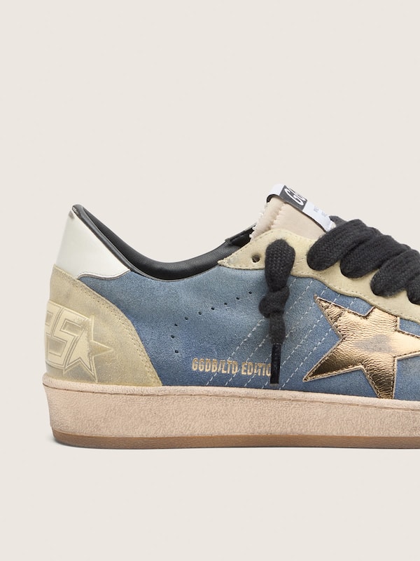 Golden Goose - Men&rsquo;s Ball Star LTD in denim blue suede with metallic gold leather star in 