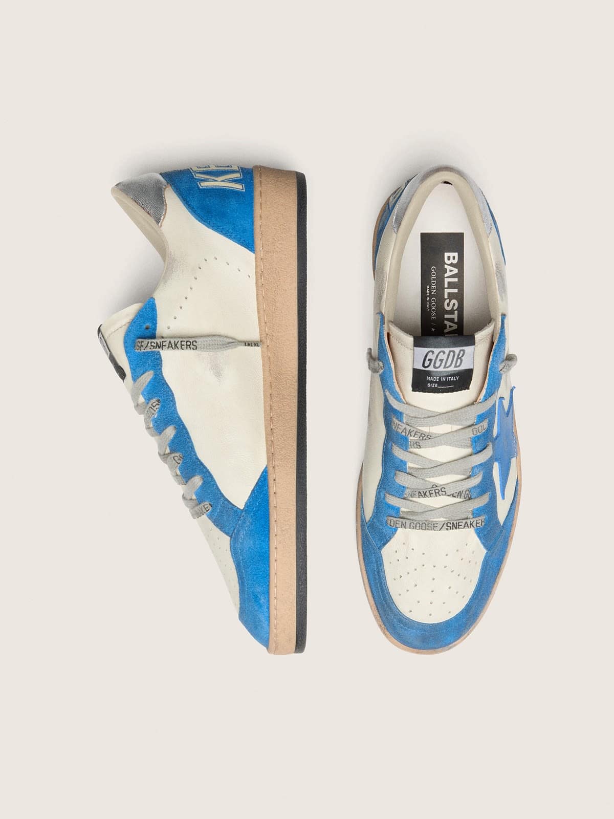 Golden Goose - Men&rsquo;s Ball Star LTD in white leather with light blue leather star in 