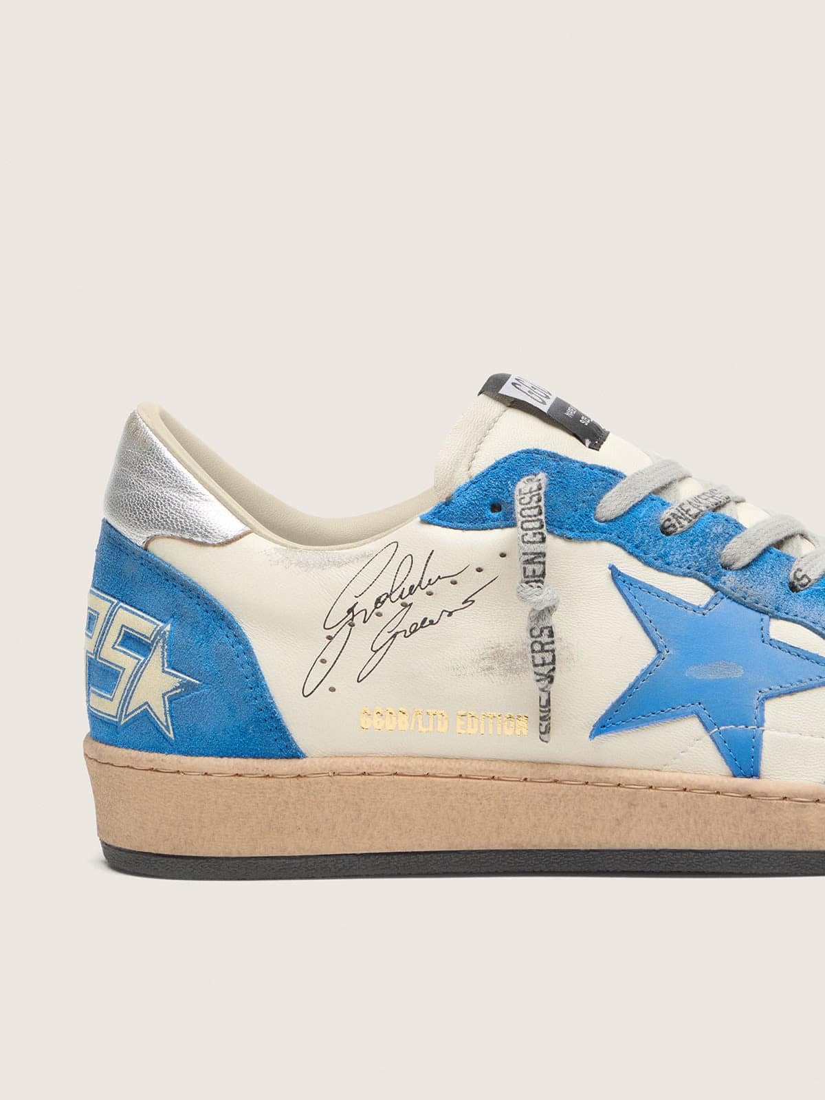 Golden Goose - Men&rsquo;s Ball Star LTD in white leather with light blue leather star in 
