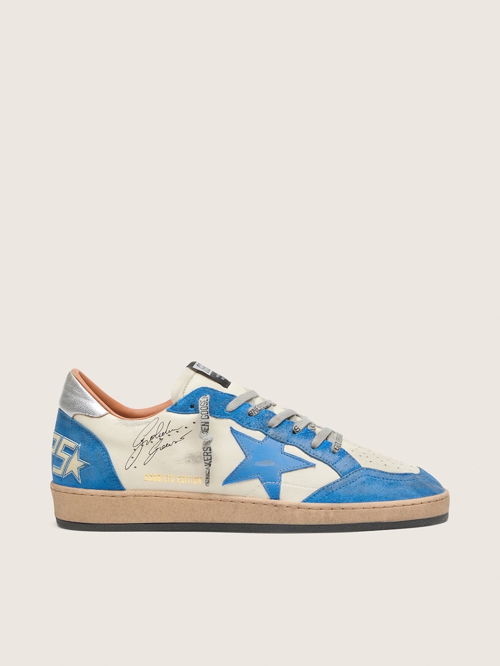 Ball Star LTD pour homme en cuir blanc avec étoile en cuir bleu ciel — Golden Goose