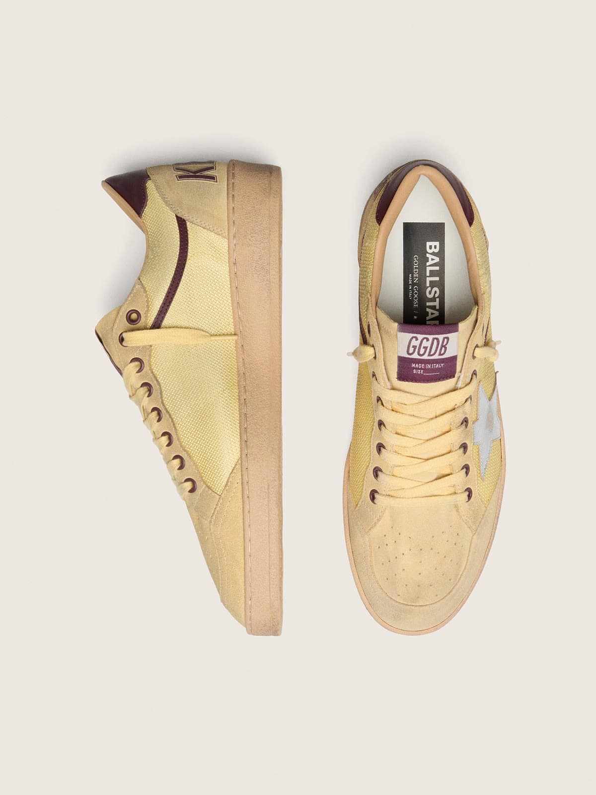 Men&rsquo;s Ball Star in yellow suede with silver star and yellow mesh inserts