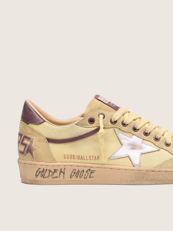 Golden Goose - Men&rsquo;s Ball Star in yellow suede with silver star and yellow mesh inserts in 