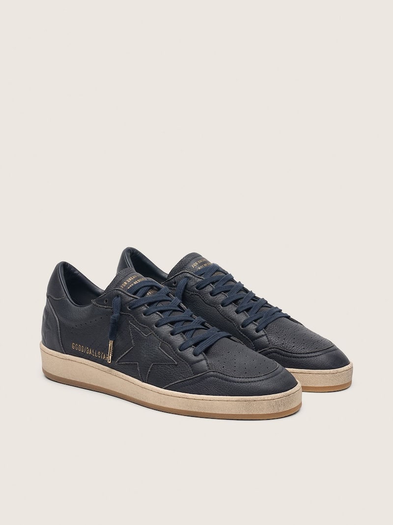 Golden Goose - Men's Ball Star in navy-blue leather with tone-on-tone leather star in 