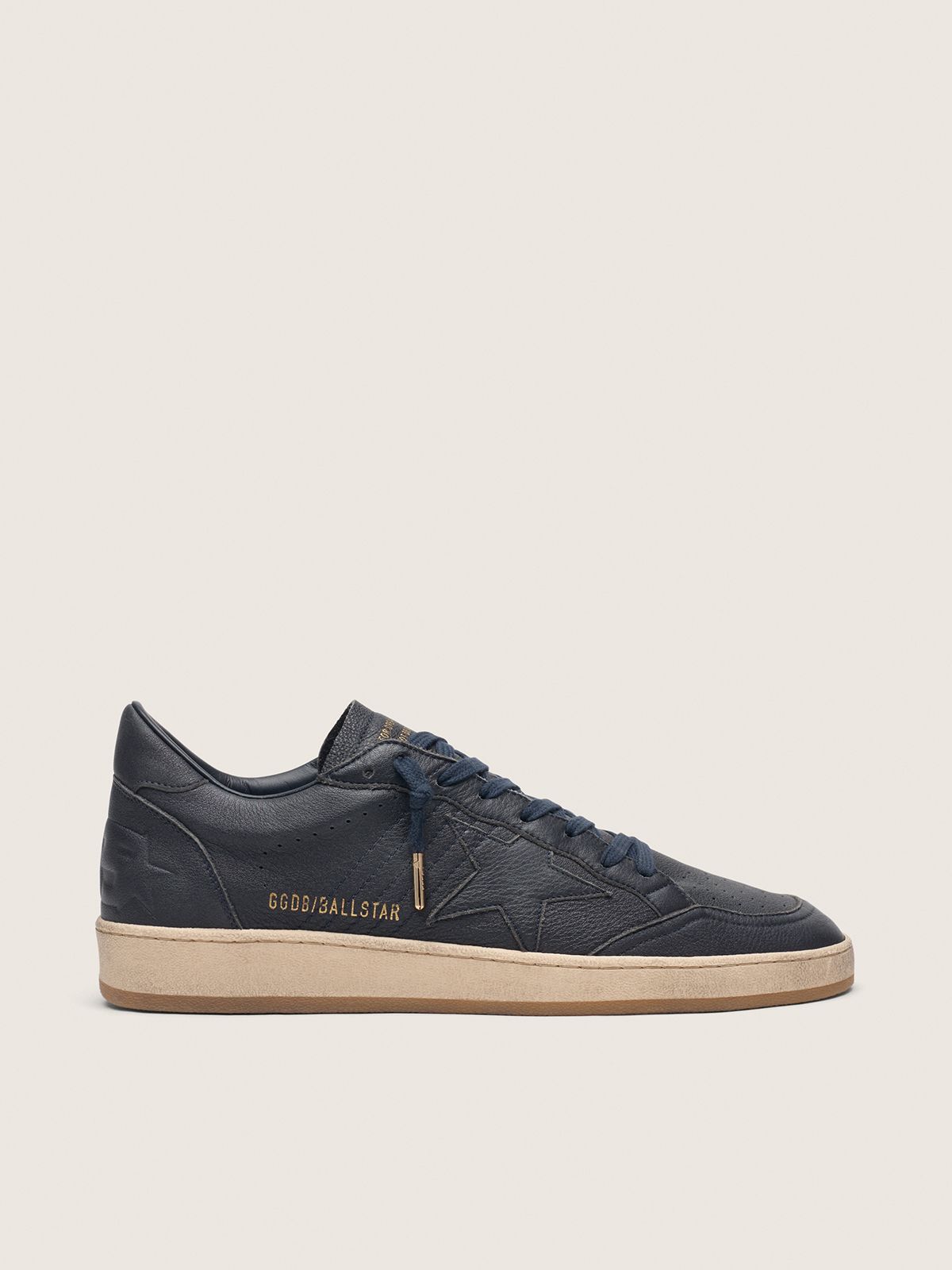 men's ball star in navy-blue leather with tone-on-tone leather star