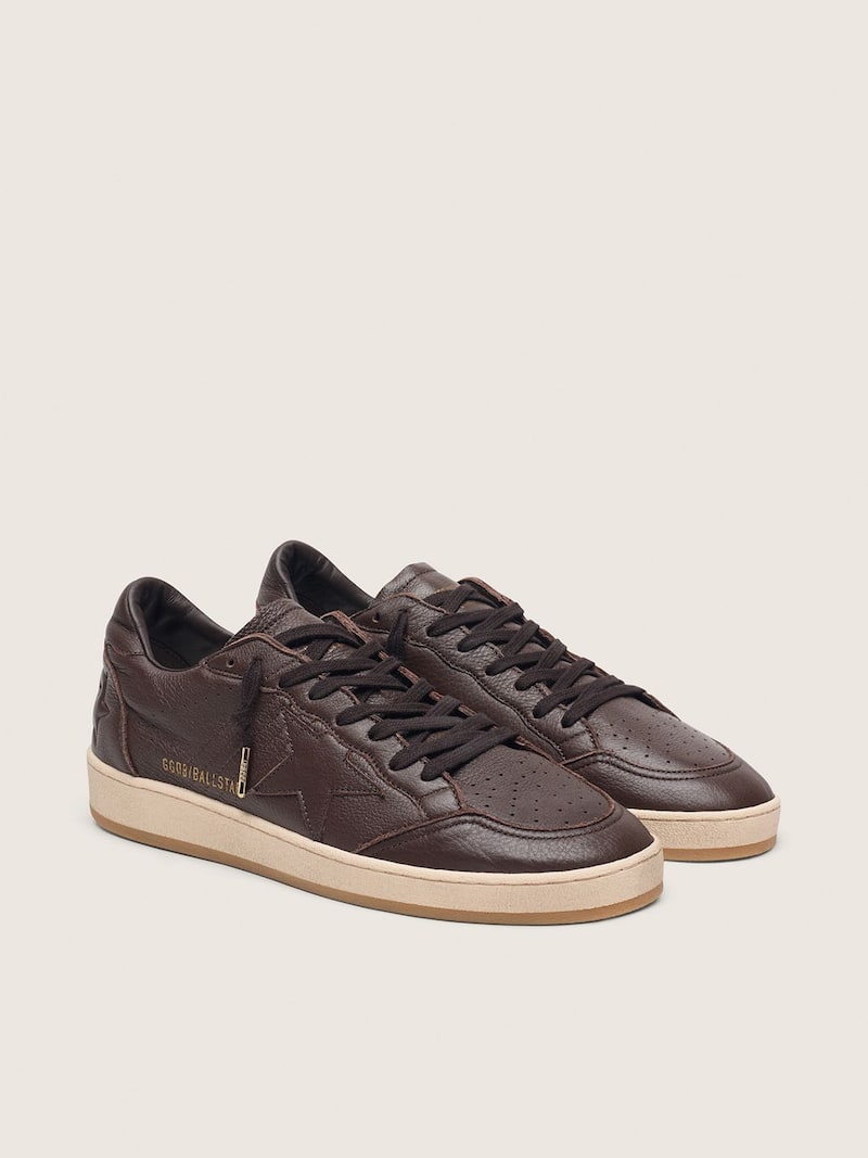 Golden Goose - Men's Ball Star in dark brown leather with tone-on-tone leather star in 