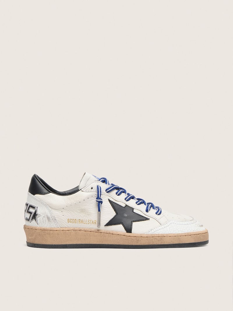 Men's tennis-inspired Ball Star LTD in white nappa leather with black leather star and heel tab