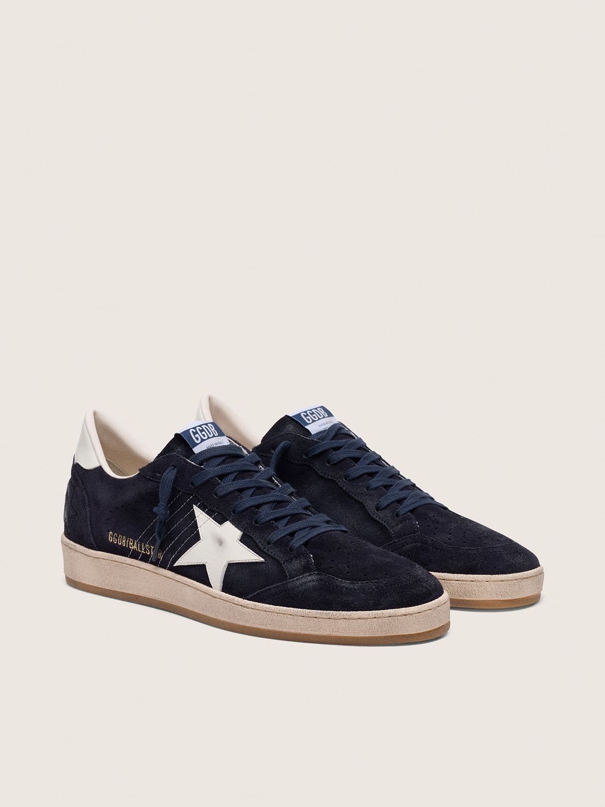 Ball Star uomo in suede blu scuro con stella in pelle bianca