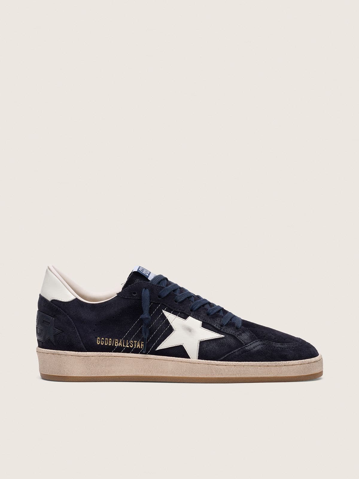 Golden Goose - Ball Star uomo in suede blu scuro con stella in pelle bianca in 