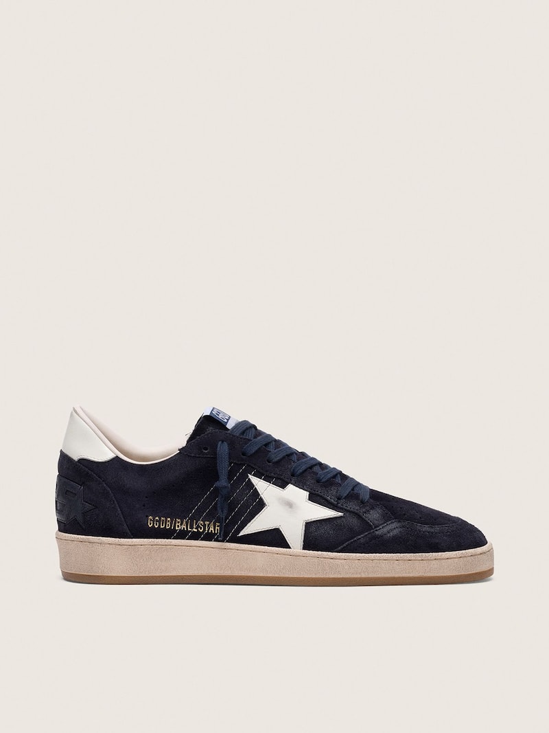 Ball Star uomo in suede blu scuro con stella in pelle bianca