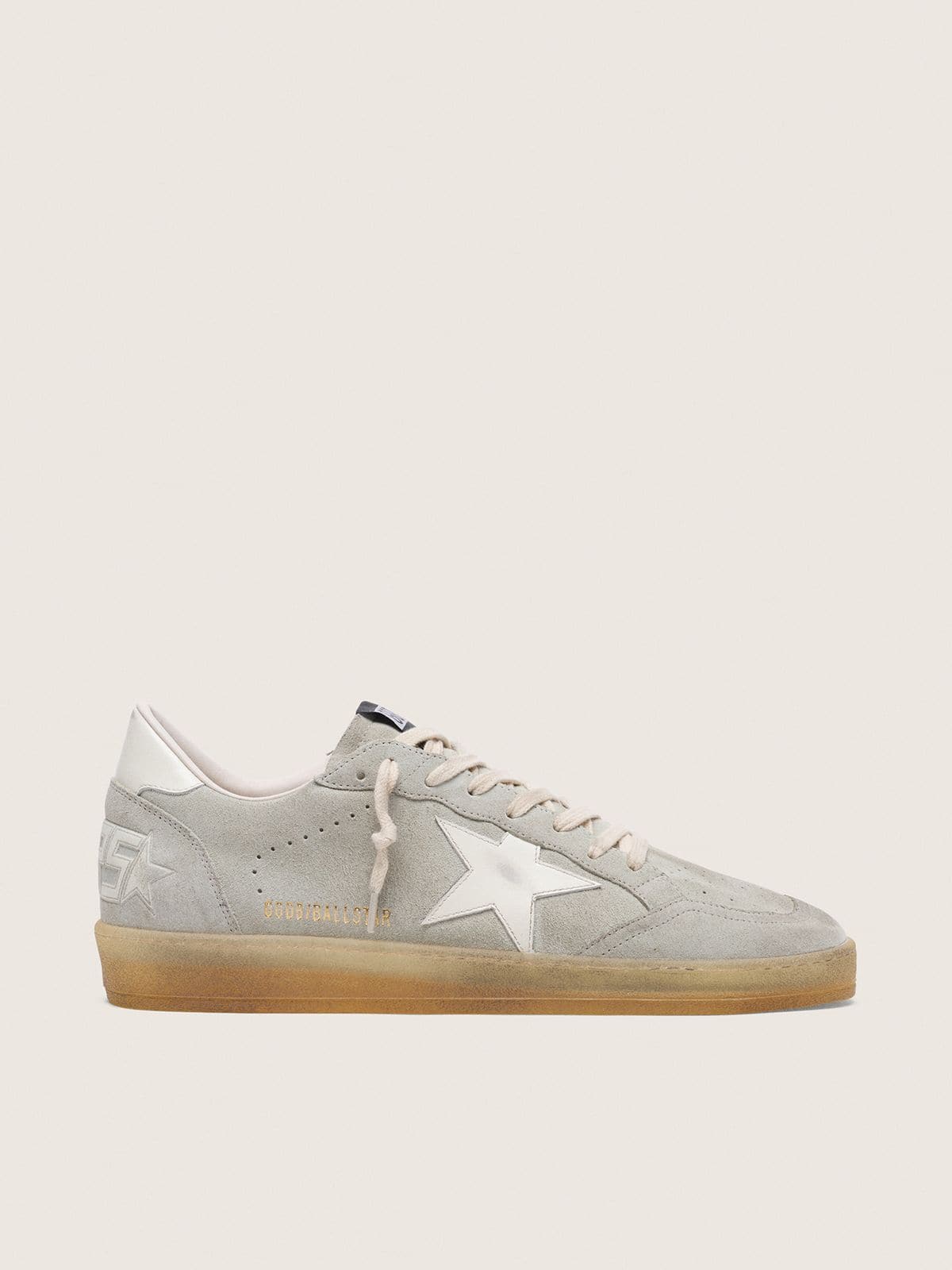 Golden Goose - Ball Star masculino de suede cinza-claro com estrela de couro branco in 