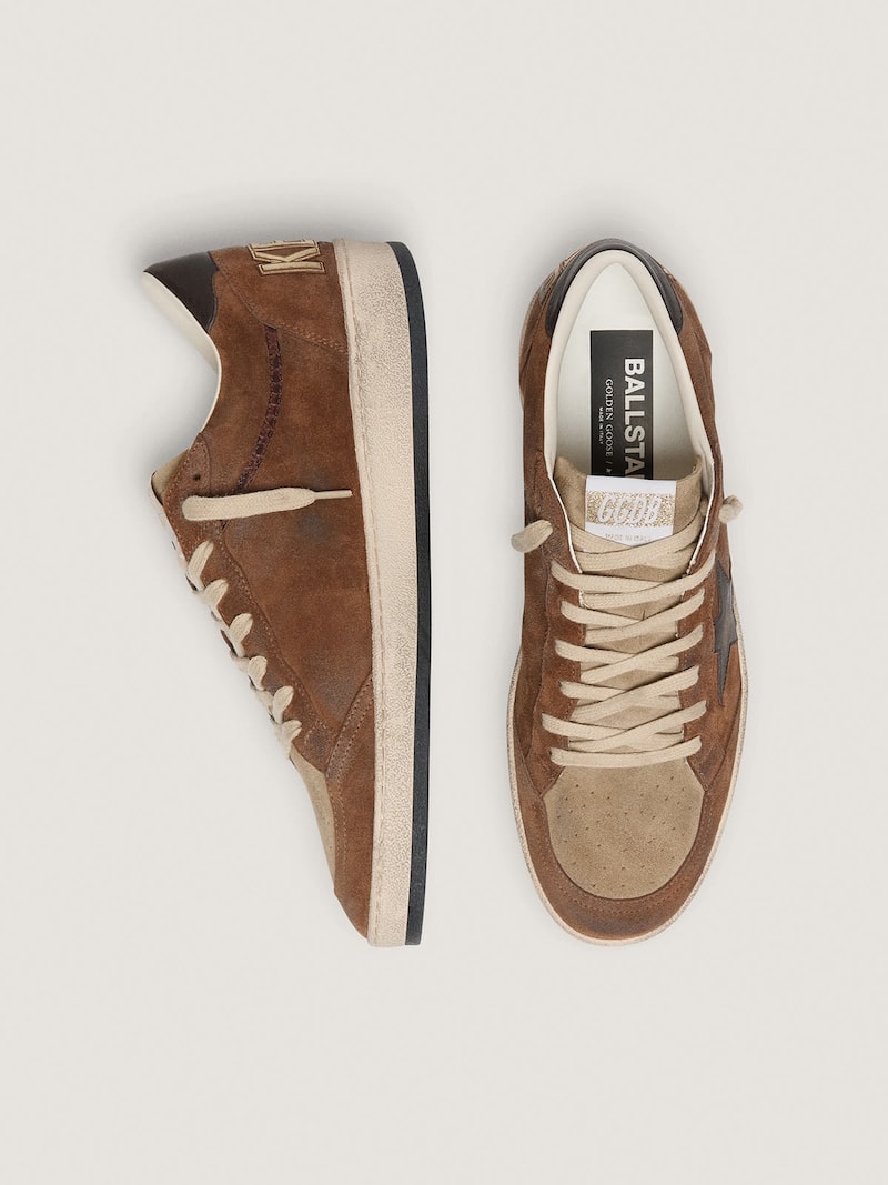 Golden Goose - Ball Star LTD uomo in suede marrone con stella color ebano in 