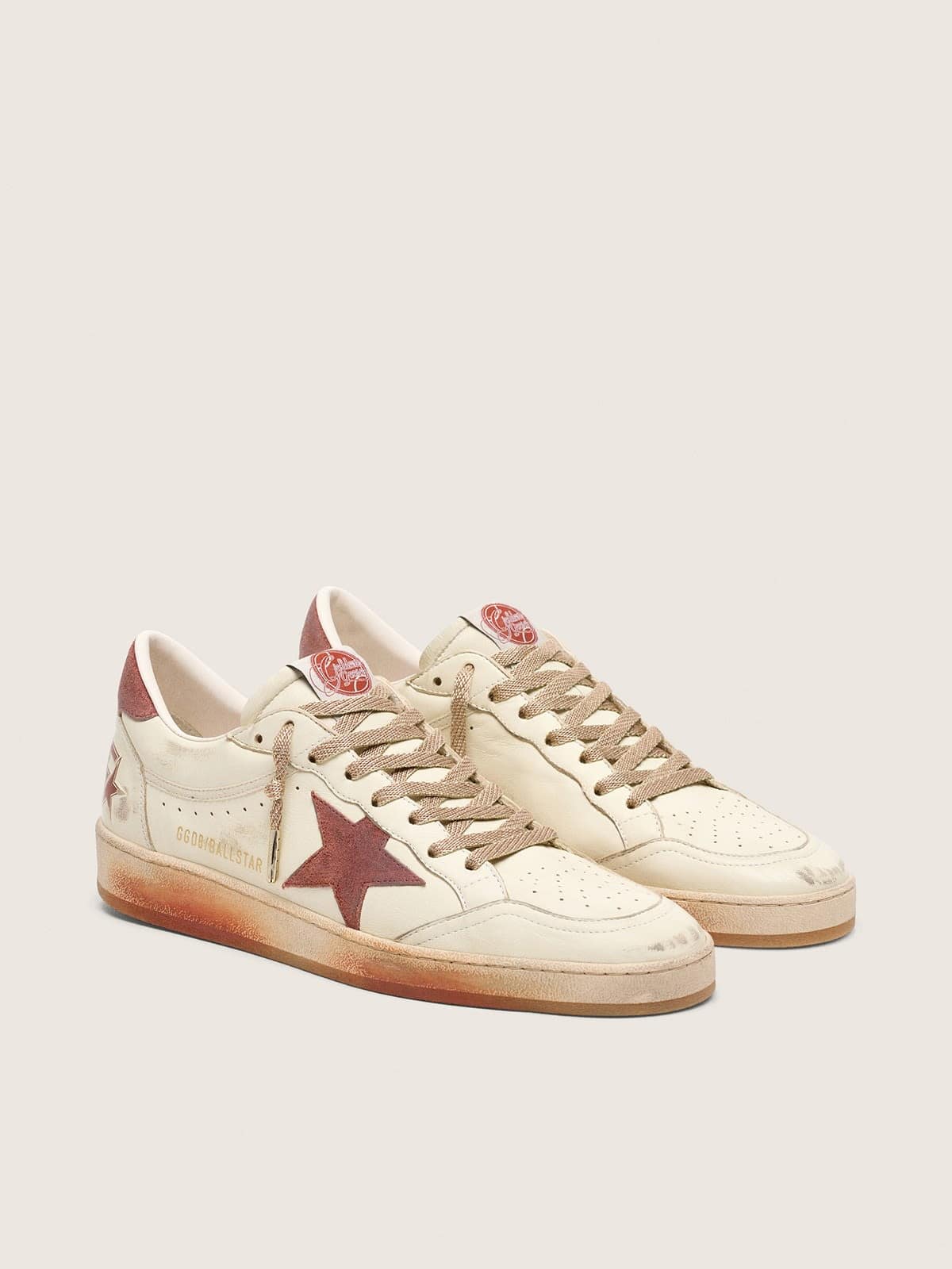 Ball Star homme en cuir blanc avec &eacute;toile et empi&egrave;cement en cuir rouille