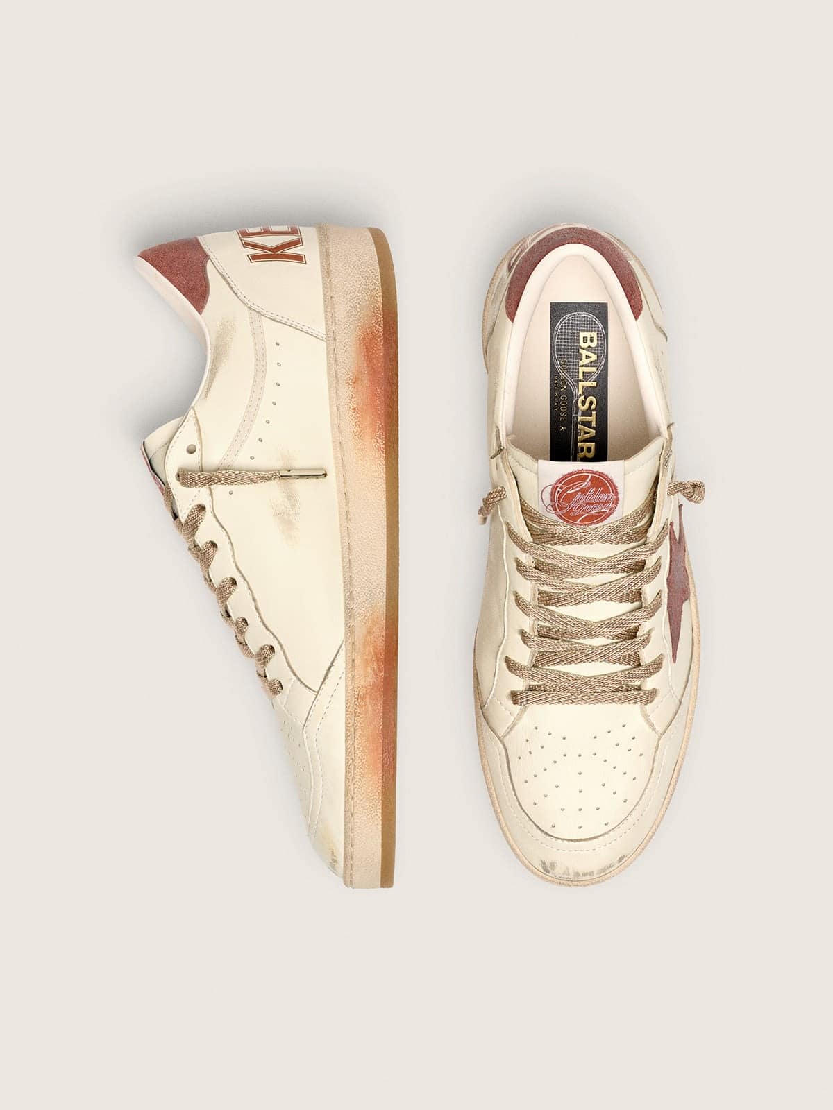 Ball Star homme en cuir blanc avec &eacute;toile et empi&egrave;cement en cuir rouille