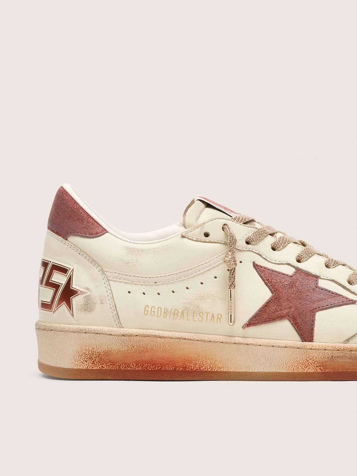 Golden Goose - Men's Ball Star in white leather with rust leather star and heel tab in 