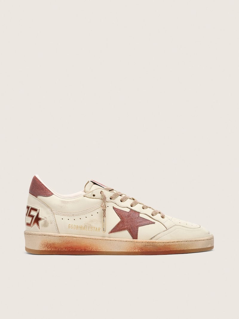 Ball Star homme en cuir blanc avec &eacute;toile et empi&egrave;cement en cuir rouille