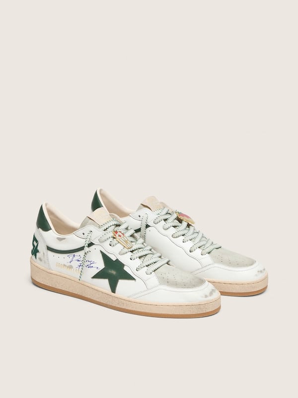 Men&rsquo;s Ball Star LTD in white leather with green star and Skins