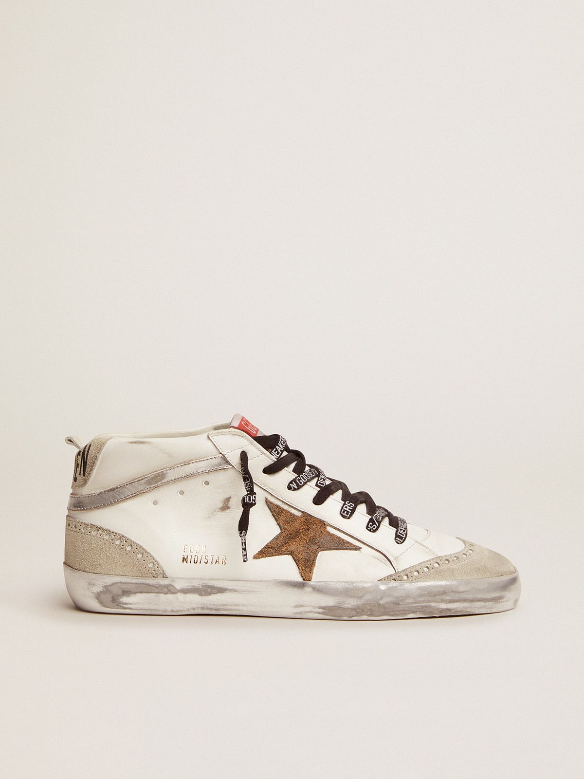 Golden Goose - Mid Star con stella in suede leo e virgola argento   in 