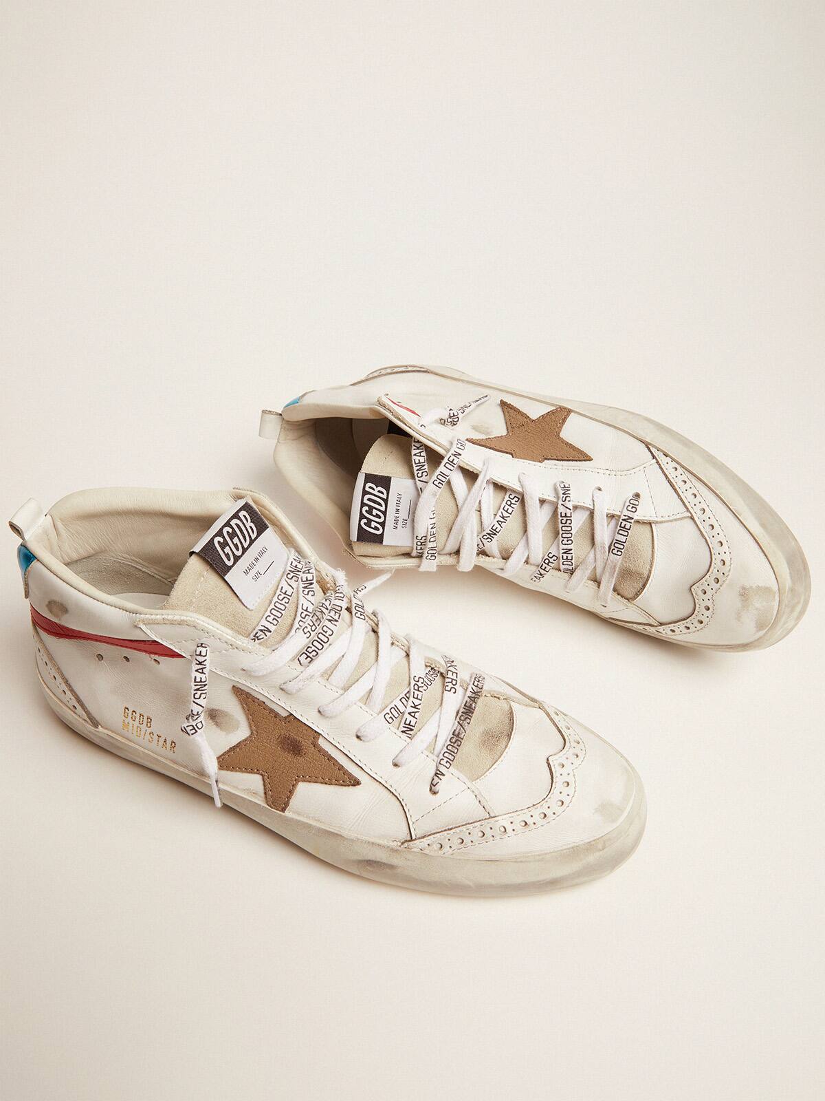 Golden Goose - Mid Star sneakers with metallic light blue heel tab and crackled khaki star in 