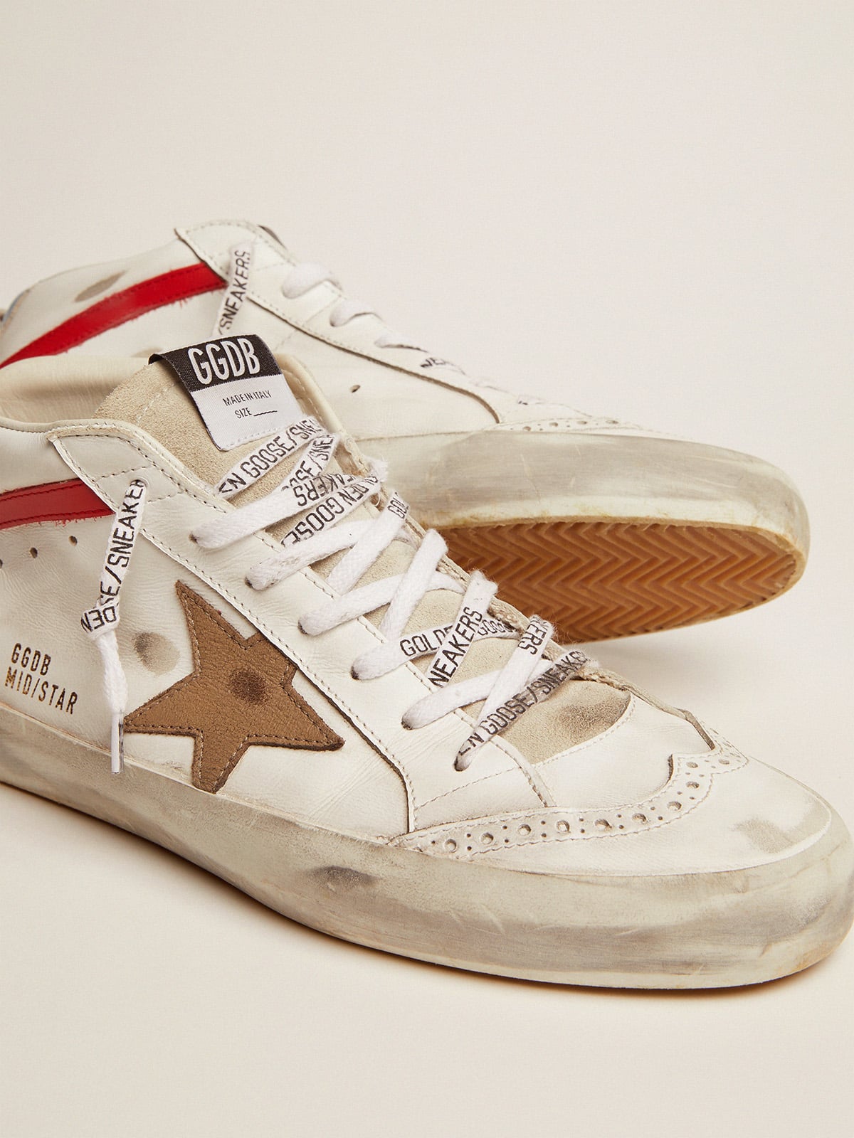 Golden Goose - Mid Star sneakers with metallic light blue heel tab and crackled khaki star in 