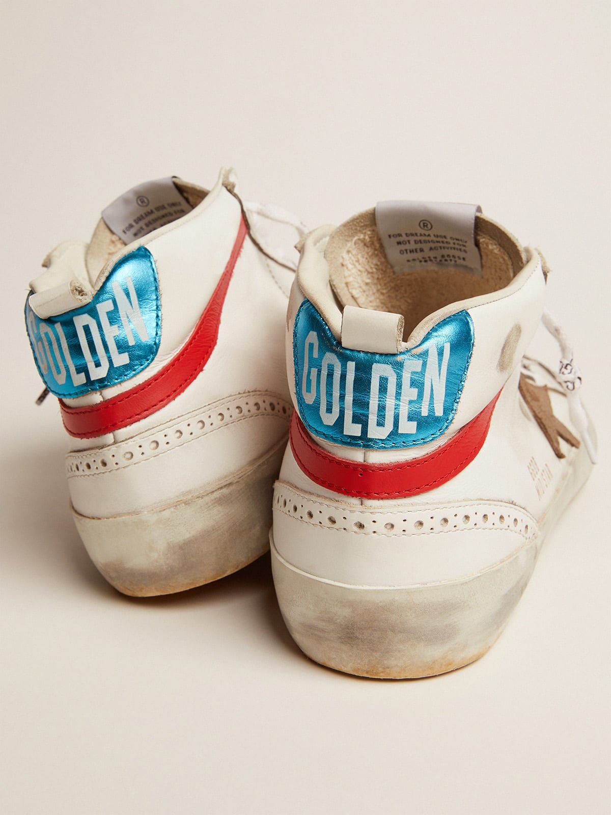 Golden Goose - Mid Star sneakers with metallic light blue heel tab and crackled khaki star in 