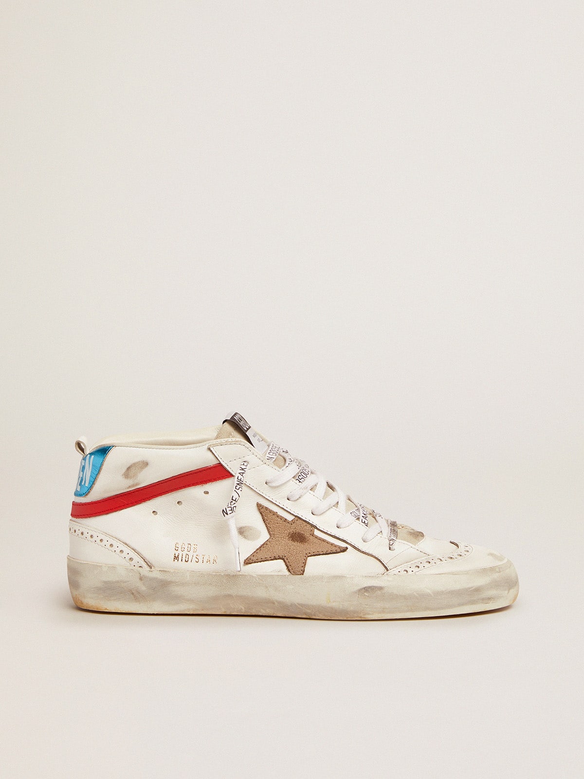 Golden Goose - Mid Star sneakers with metallic light blue heel tab and crackled khaki star in 