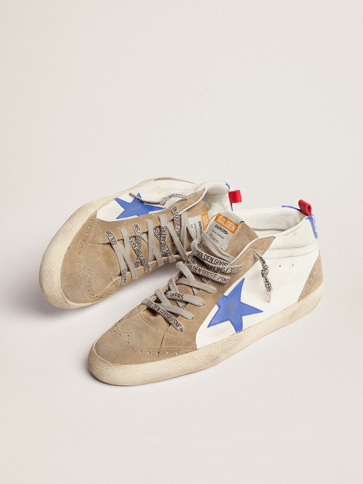 Golden Goose - Men's Mid Star with blue leather star and dove-gray suede inserts in 