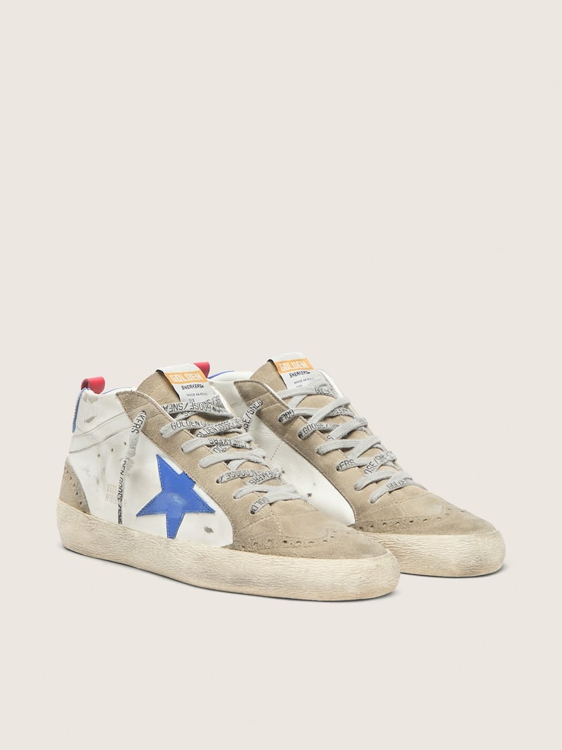 Golden Goose - Mid Star Herren aus blauem Leder mit Eins&auml;tzen aus taubengrauem Rauleder in 