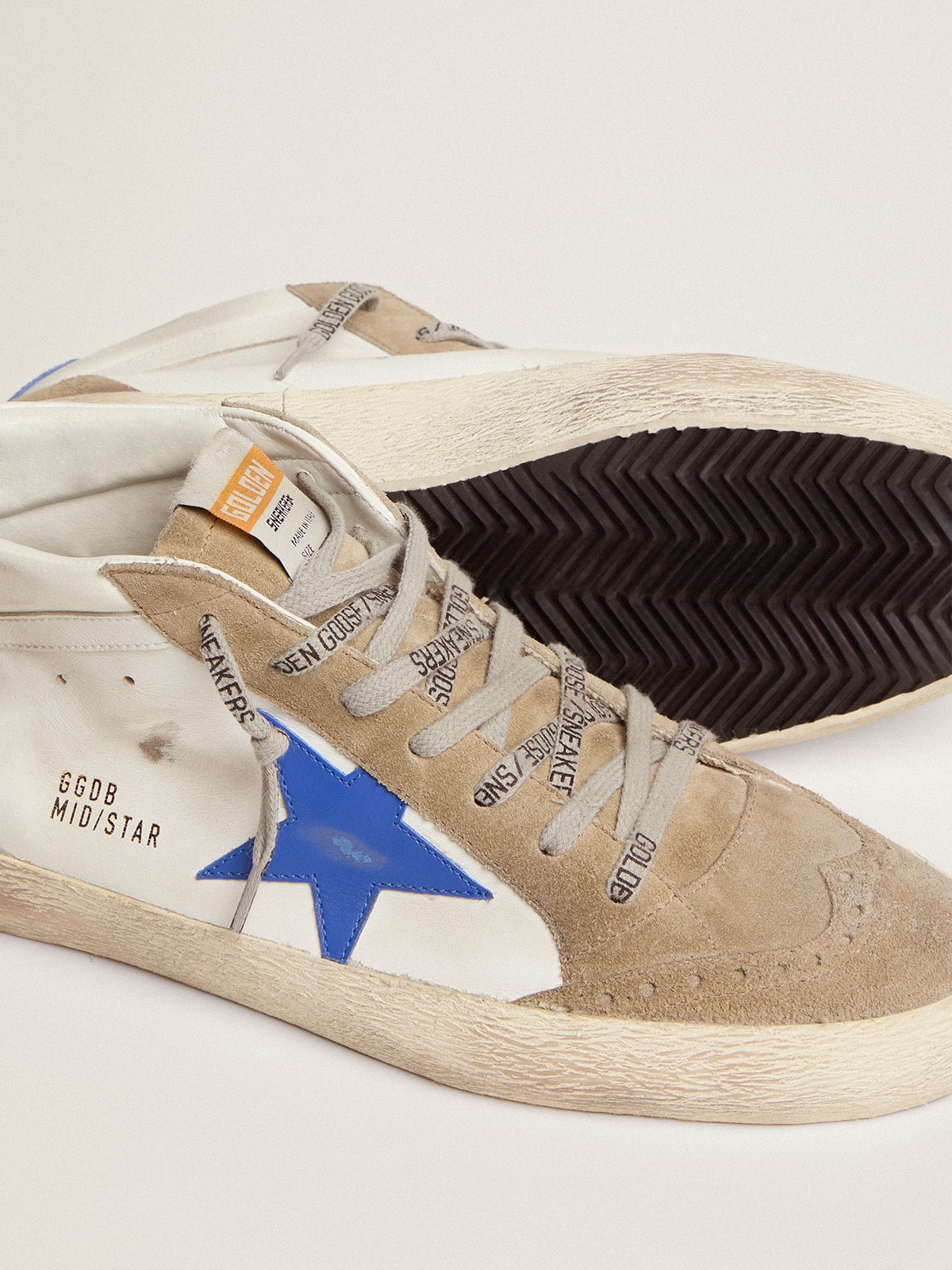Golden Goose - Men's Mid Star with blue leather star and dove-gray suede inserts in 