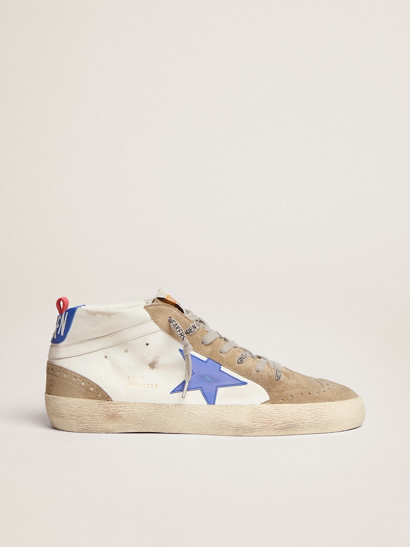 Mid Star homme avec étoile en cuir bleu et empiècements en daim tourterelle