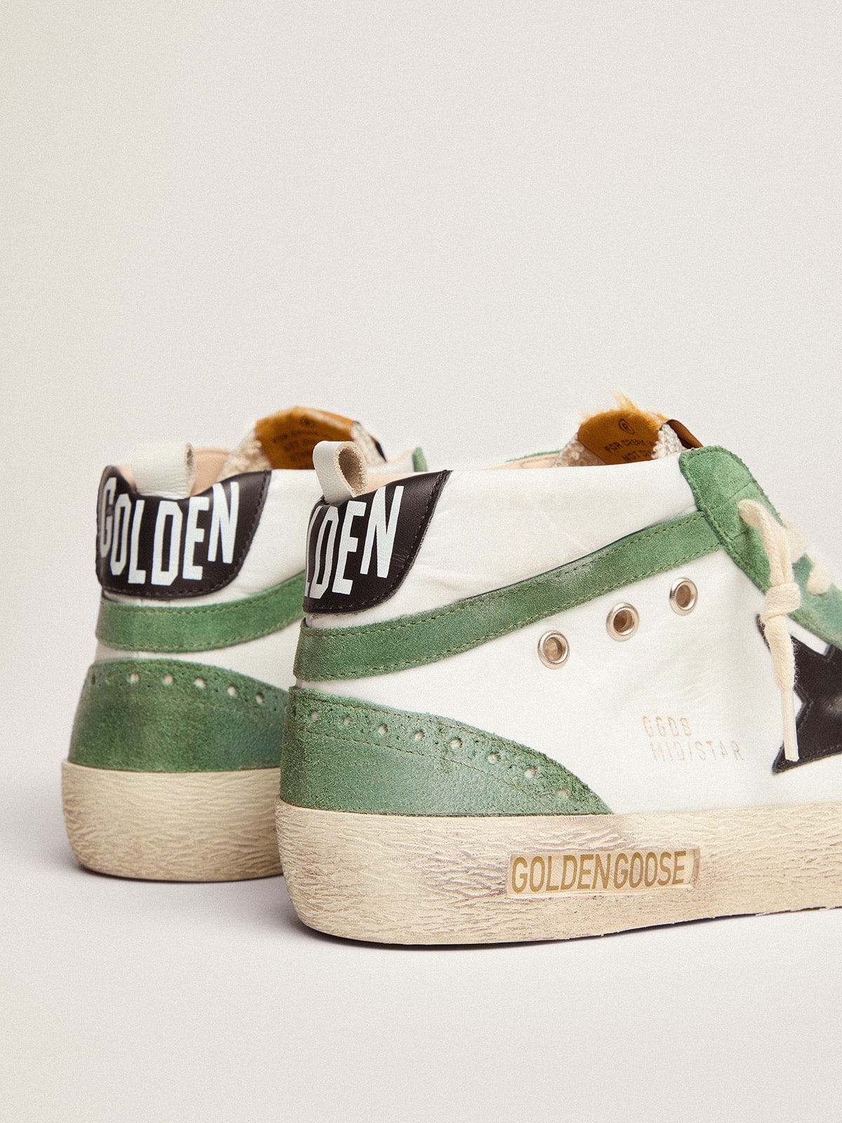 Golden Goose - Men's Mid Star LTD with black leather star and green flash in 