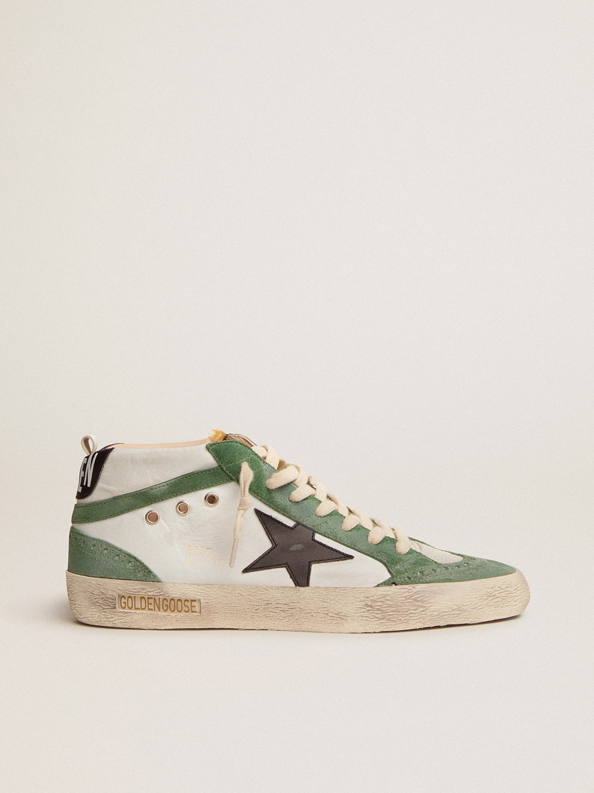 Golden Goose - Men's Mid Star LTD with black leather star and green flash in 