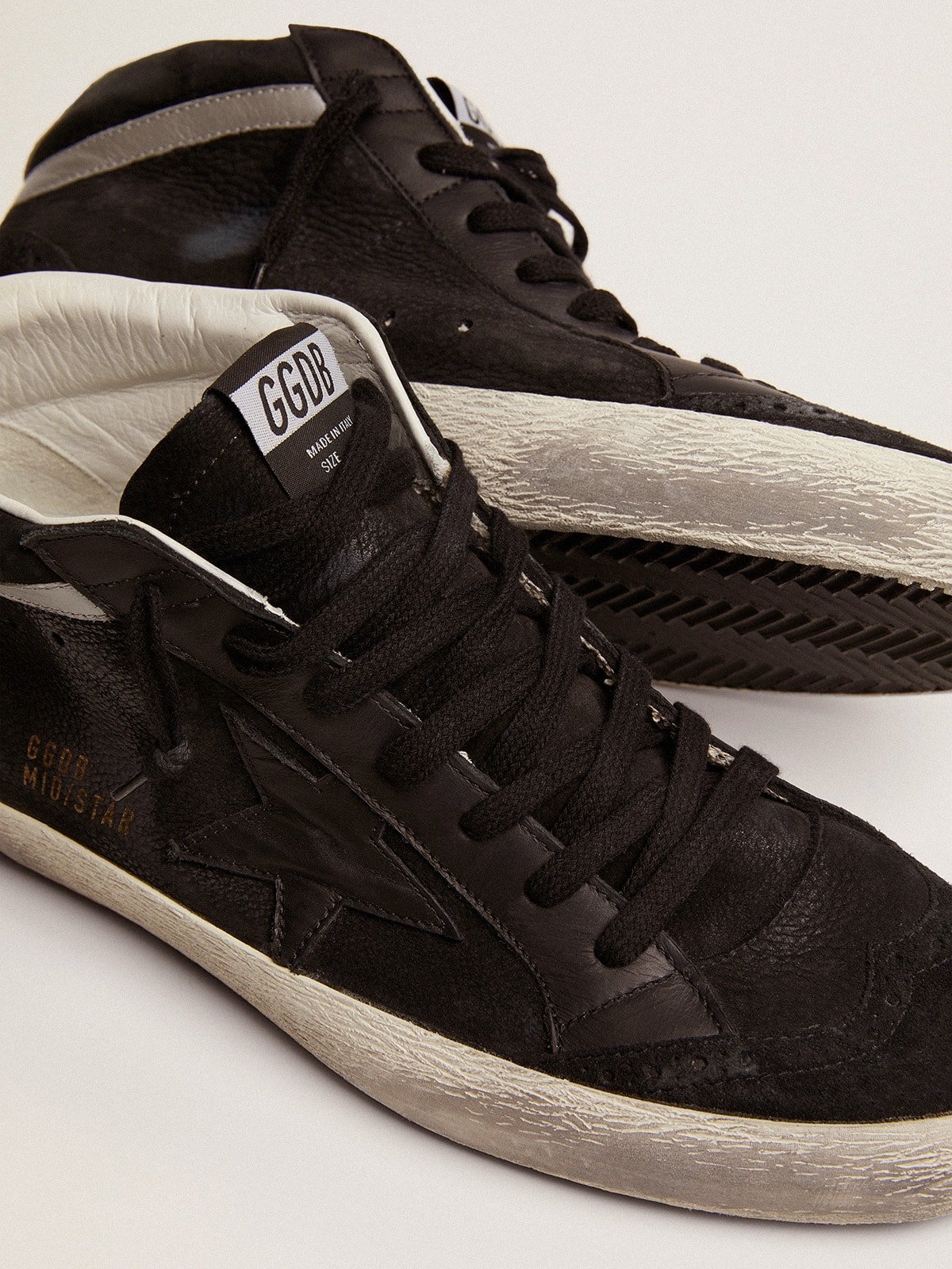 Golden Goose - Men's Mid Star in nubuck with black leather star and silver flash in 