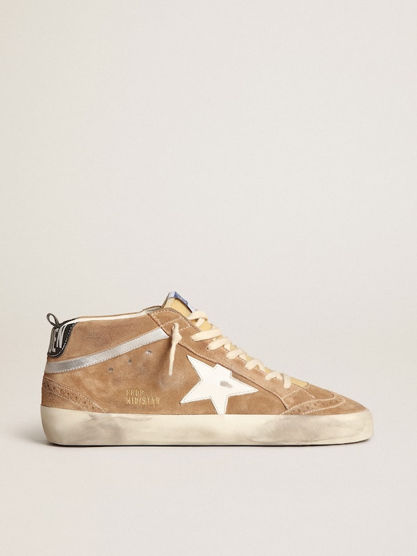 Golden Goose - Mid Star Uomo in suede tabacco con stella in pelle bianca in 