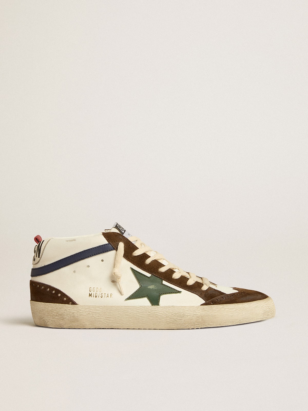 Golden Goose - Mid Star avec étoile en cuir vert et virgule en cuir bleu in 