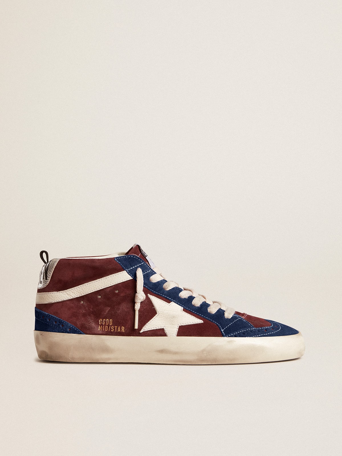 Golden Goose - Mid Star in wine-red suede with white nappa star and flash in 