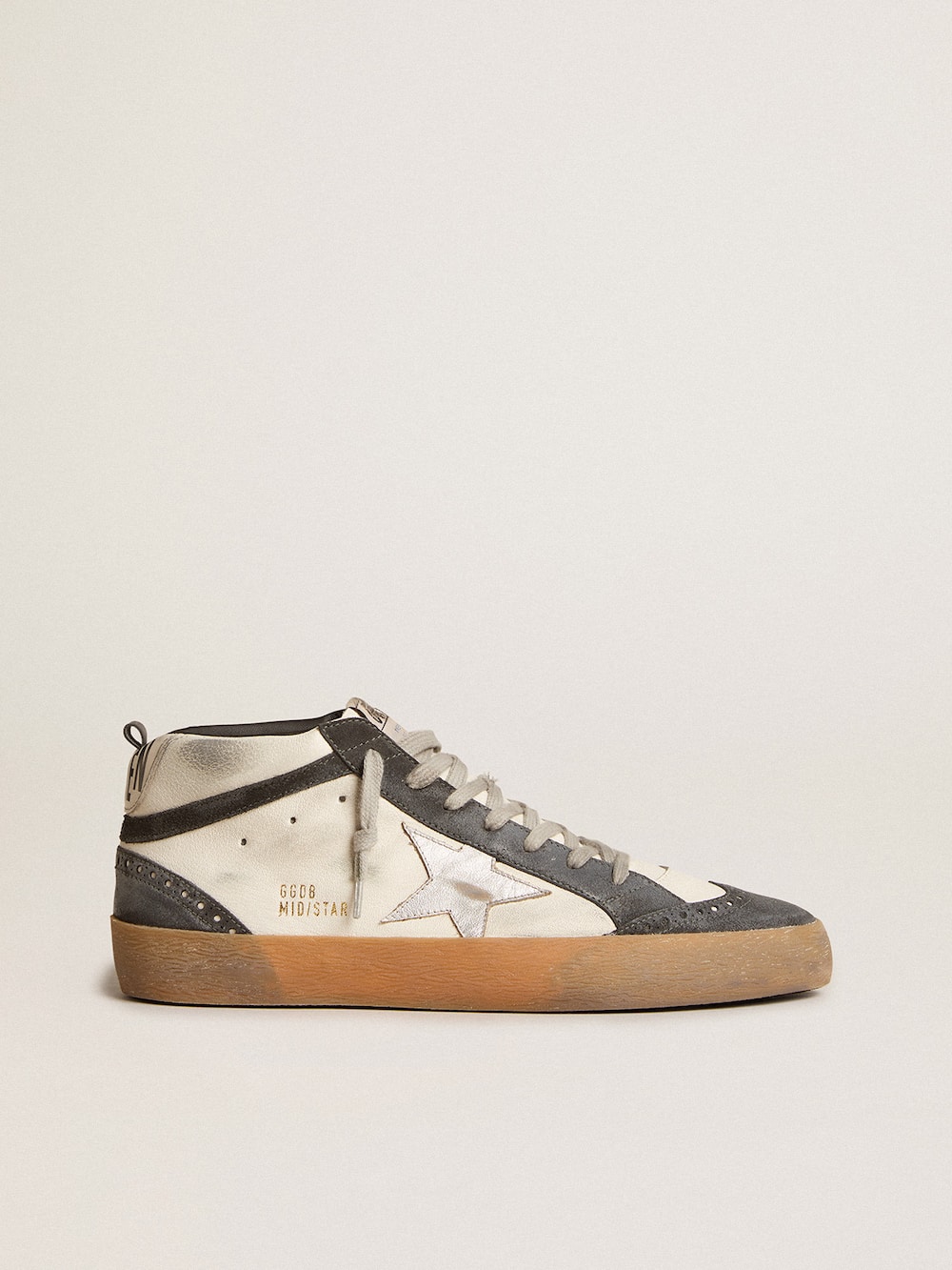 Golden Goose - Mid Star in nappa leather with silver leather star and black suede flash in 