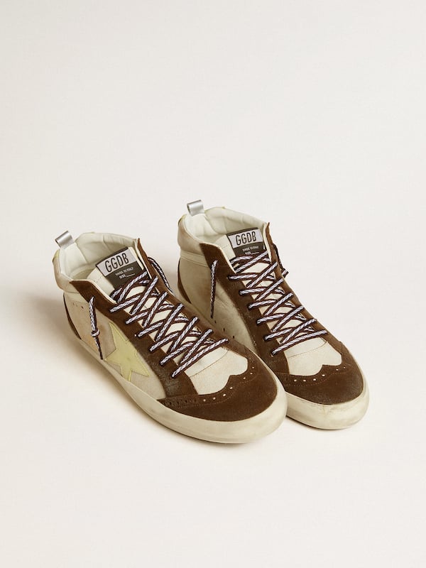 Golden Goose - Men's Mid Star in beige glitter with yellow suede star and cotton flash in 