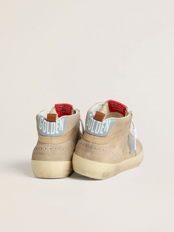 Golden Goose - Men's Mid Star in beige suede with powder-blue leather star and heel tab in 