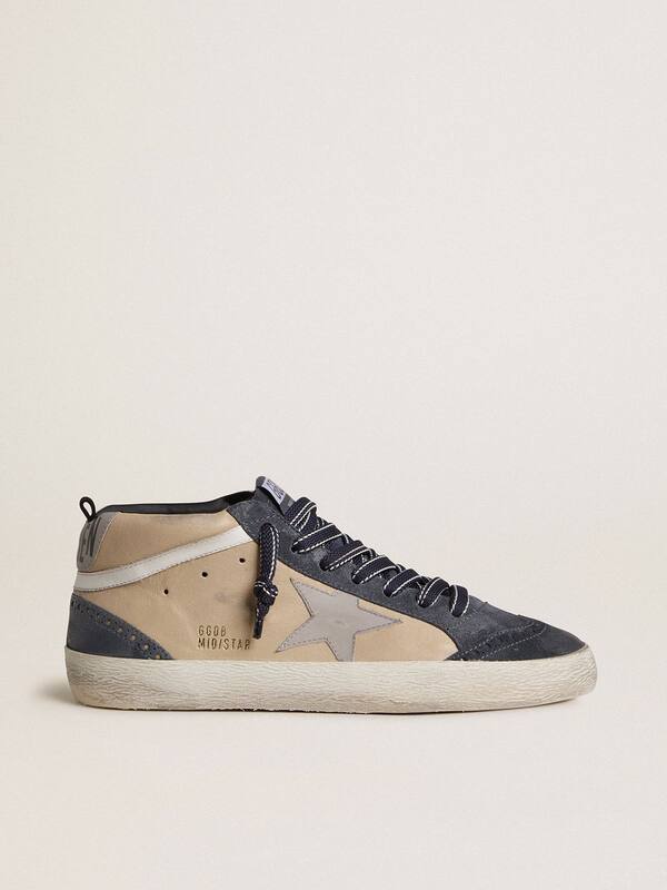 Golden Goose - Men's Mid Star in beige and blue suede with gray nappa leather star and white leather flash in 