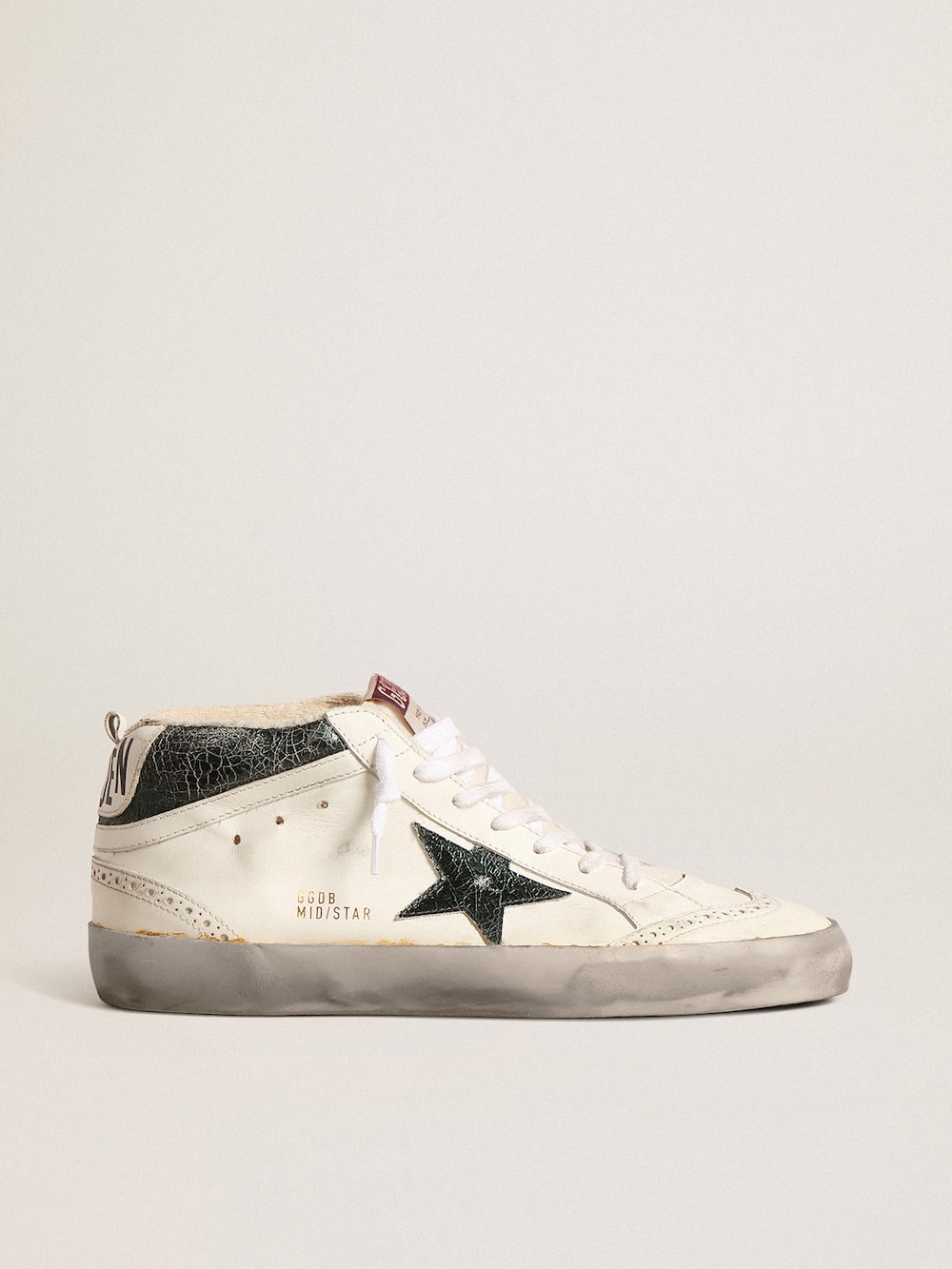 Golden Goose - Mid Star with green metallic leather star and white flash in 