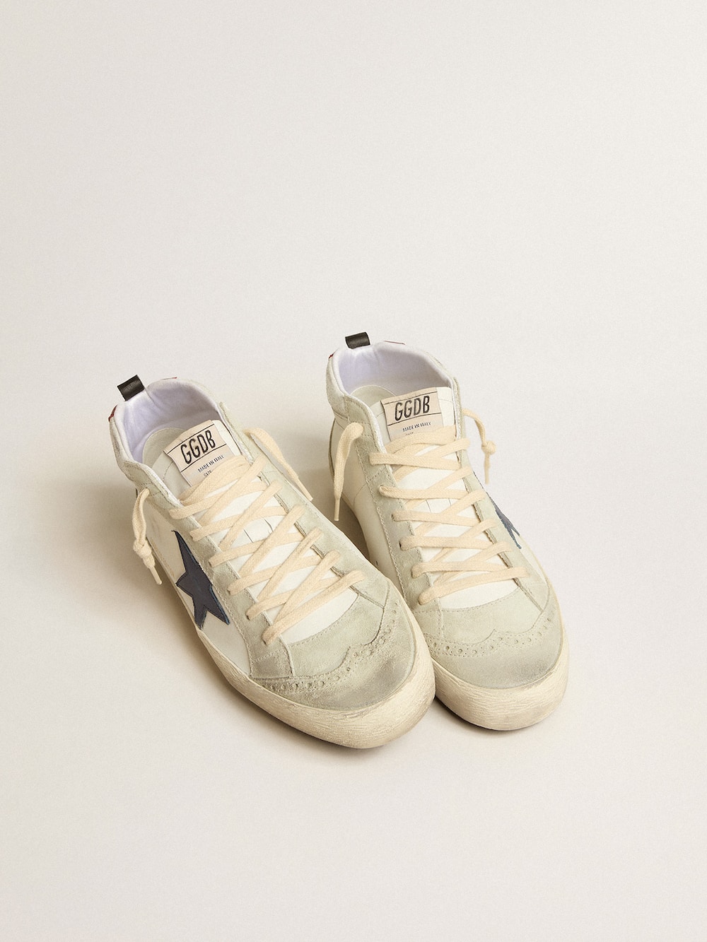 Golden Goose - Men's Mid Star LTD with blue leather star and white nappa leather flash in 