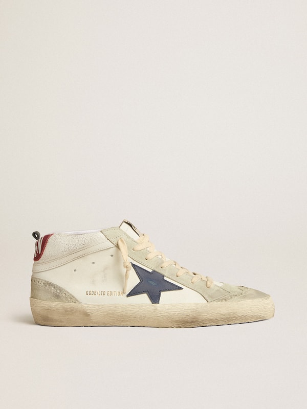 Golden Goose - Men's Mid Star LTD with blue leather star and white nappa leather flash in 