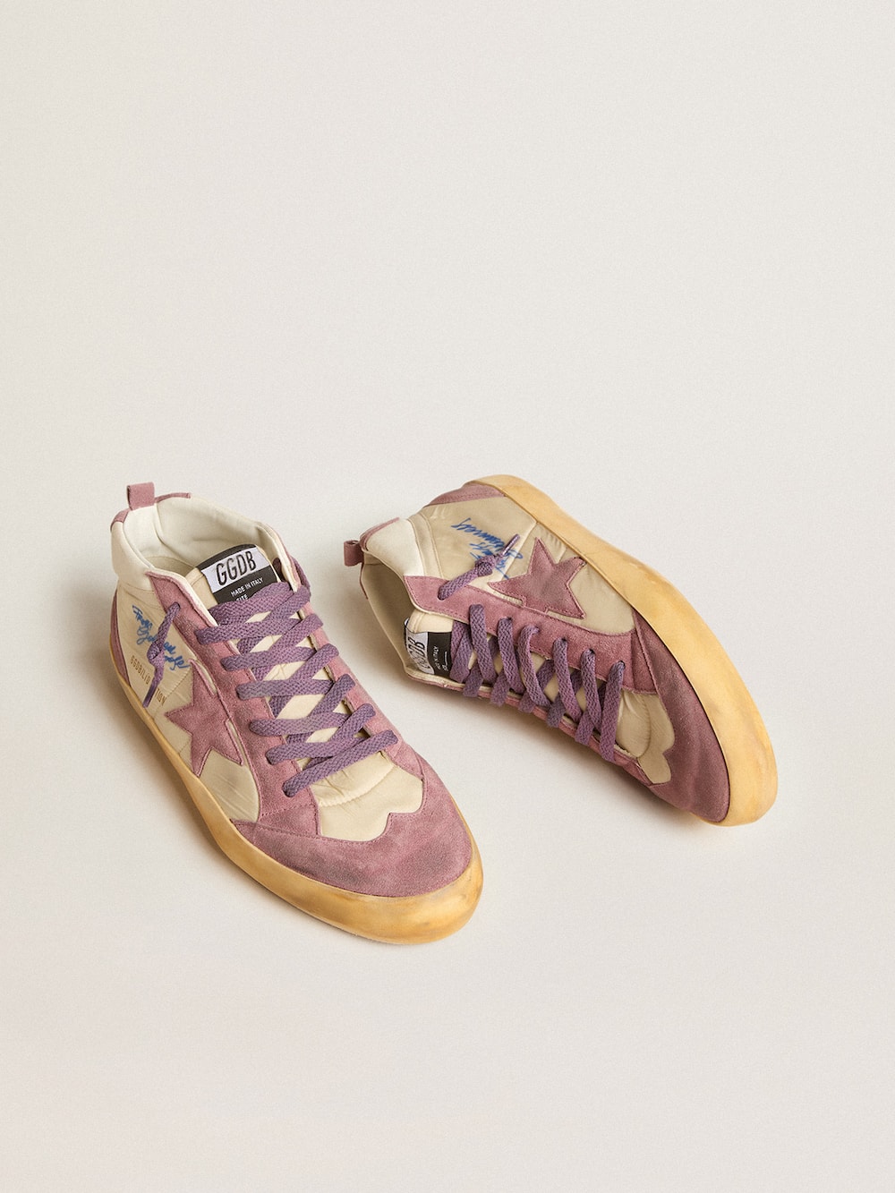 Golden Goose - Men’s Mid Star LAB in nylon and nappa with mauve suede star in 